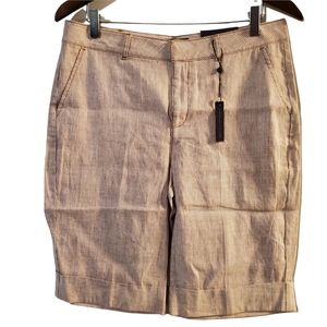 NWT NYDJ Bermuda Shorts Tan and White Pinstripes Cuffed Size 6